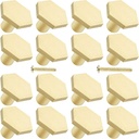 16 Pack Solid Brass Hexagon Knobs, 1.35'' Brushed Gold Pure Copper Decorative Knob Pull Handles for Kitchen Cabinet Drawer Dresser, Modern Furniture Door Hardware