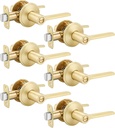 Goldenwarm 6 Pack Gold Door Handle, Interior Privacy Door Handle, Brushed Gold Door Handle, Satin Brass Door Lever for Bedroom and Bathroom with Lock, Door Hardware,Zinc-Alloy, Easy Installation