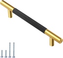 10 Pack Black and Gold Cabinet Pulls Knurled Cabinet Pull - 6.3 Inch Hole Spacing (8.5 Inch Length) Gold Handles for Cabinets, Black Cabinet Handles and Cupboard Handles