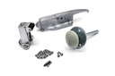The Kason 0058 Brushed Chrome Radial Latch KIT with 0059 Roller Strike, 3/4" to 1 5/8" Offset, 0481 4" inside Release and Hardware KIT