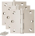 Solid Brass Door Hinge Heavy Duty Ball Bearing Shiny Silver 3.5 X 3.5 Inch - Set of 3 Hinges (Polished Nickel)