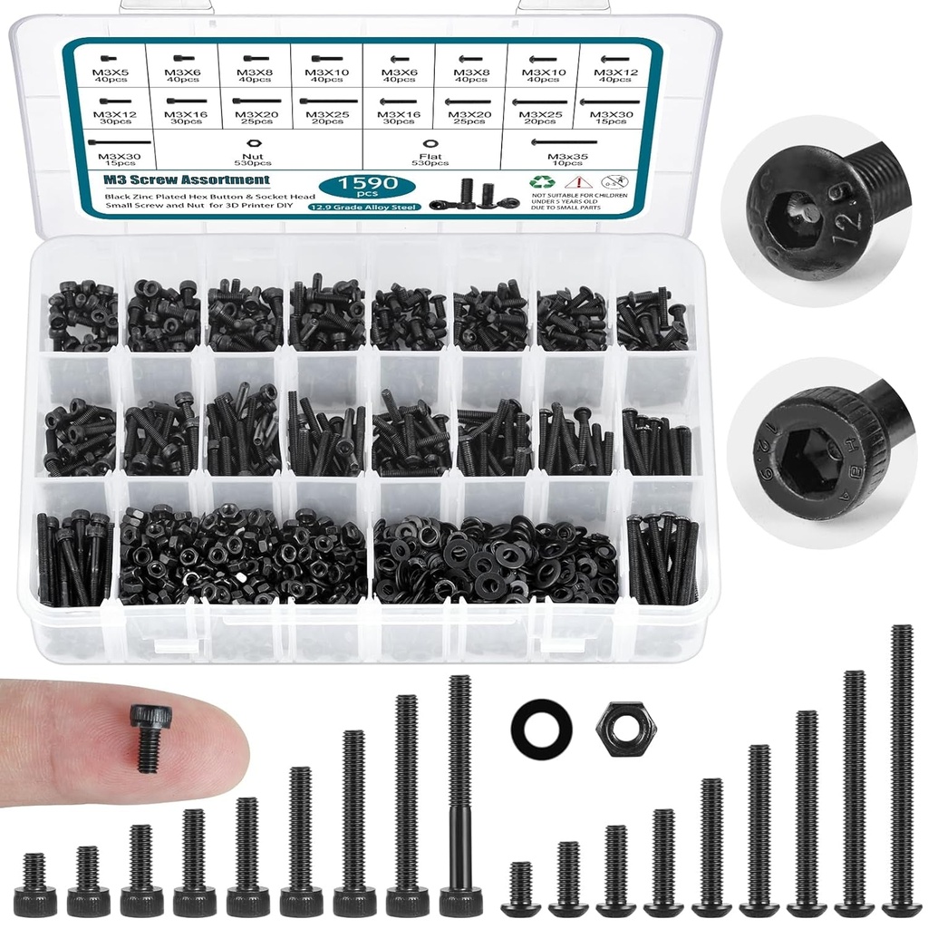 M3 Screw Assortment Kit - 1590Pcs High-Grade Screws & Nuts