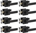 KNOBWELL 8 Pack Matte Black Interior Privacy Door Lever, Bedroom Door Knobs with Lock, Square Lever Door Handle, Heavy Duty Black Door Lever Handle