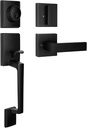 Matte Black Front Door Handle with Deadbolt Set, Single Cylinder Handle Set,Grip Handle Lock Sets and Reversible for Right & Left Handed- Easy Installation