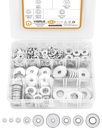 VIGRUE 405Pcs 304 Stainless Steel Flat Washers Set Washers Hardware Assortment -9 Sizes 1/2X1-1/4, 3/8X7/8, 5/16X3/4, 1/4X1-1/4, 1/4X1, 1/4X5/8, 10#X1/2, 8#X3/8, 6#X3/8