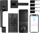 Smart Lock with Front Door Handle Set, Keyless Entry Door Lock Deadbolt Smart Locks for Front Door, Fingerprint Electronic Door Lock, via Bluetooth App/Wifi(Need Gateway) Control, Matte Black