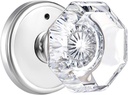 Privacy Crystal Glass Door Knobs Interior with Lock, Modern Octagon Door Knobs for Bedroom/Bathroom, Polished Chrome Finish