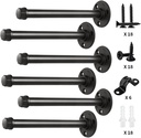 Pipe Shelf Brackets 12 Inch, Industrial Iron Pipe Floating Shelf Bracket Heavy Duty Metal Shelving Brackets for Shelves- 6 Pack Black (12 Inch-6 Pack)