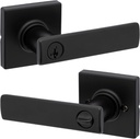 Kwikset Breton Entry Door Handle with Lock and Key, Secure Keyed Reversible Lever Exterior, for Front Entrance and Bedrooms, Matte Black , Pick Resistant Smartkey Rekey Security and Microban
