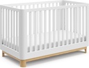 Storkcraft Santos 3-In-1 Convertible Crib (White with Natural) – GREENGUARD Gold Certified, Fits Standard Crib Mattress, Converts to Toddler Bed, Modern Style, Rounded Designer Details