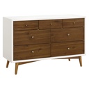 Babyletto Palma 7-Drawer Assembled Double Dresser in White and Natural Walnut, Greenguard Gold Certified, 19"D X 53"W X 34.25"H