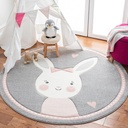 SAFAVIEH Carousel Kids Collection 5'3" round Grey/Ivory CRK166F Bunny Non-Shedding Playroom Nursery Bedroom Area Rug