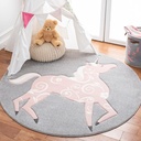 SAFAVIEH Carousel Kids Collection 6'7" round Grey/Pink CRK163F Unicorn Non-Shedding Playroom Nursery Bedroom Area Rug