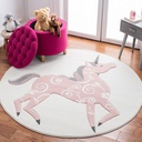 SAFAVIEH Carousel Kids Collection 5'3" round Ivory/Pink CRK163A Unicorn Non-Shedding Playroom Nursery Bedroom Area Rug