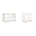 Babyletto Scoot 3-In-1 Convertible Crib, White/Washed Natural and 3-Drawer Changer Dresser, White/Washed Natural Finish