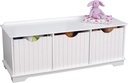 Kidkraft Nantucket Wooden Storage Bench with Three Bins and Wainscoting Detail - White, Gift for Ages 3+