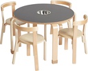 Ecr4Kids Bentwood Chalkboard Table and Chair Set, Kids Furniture, Natural, 5-Piece