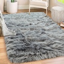 Gorilla Grip Fluffy Faux Fur Rug, 5X7, Machine Washable Soft Furry Area Rugs, Rubber Backing, Plush Floor Carpets for Baby Nursery, Bedroom, Living Room Shag Carpet, Luxury Home Decor, Gray