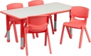 Flash Furniture Emmy Adjustable Classroom Activity Table W/ 4 Stack Chairs, Rectangular Plastic Activity Table for Kids, 23.625"W X 47.25"L, Red/Gray