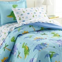 Wildkin 100% Cotton 5 Piece Twin Bed-In-A-Bag for Boys and Girls, Bedding Set Includes Comforter, Flat Sheet, Fitted Sheet, Pillowcase & Sham, Bed Set for Cozy Cuddles (Dinosaur Land)