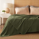 Bedsure Summer Quilt Blankets King Size, Breathable Quilted Bed Blankets for Spring, Super Soft Blanket with Striped Texture, Modal Cotton Thermal Blanket for All Seasons, Olive Green, 108X90