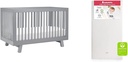 Babyletto Hudson 3-In-1 Convertible Crib with Toddler Bed Conversion Kit in Grey with Pure Core Crib Mattress Hybrid Quilted Waterproof Cover, Greenguard Gold Certified