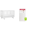 Babyletto Hudson 3-In-1 Convertible Crib with Toddler Bed Conversion Kit in White with Pure Core Crib Mattress Hybrid Quilted Waterproof Cover, Greenguard Gold Certified