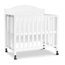 Davinci Charlie Folding Portable 3-In-1 Convertible Mini Crib and Twin Bed in White, Removable Wheels, Greenguard Gold Certified