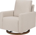 Babyletto Poe Channeled Swivel Glider in Performance Beach Eco-Weave and Dark Wood Base, Water Repellent & Stain Resistant, Greenguard Gold and Certipur-Us Certified