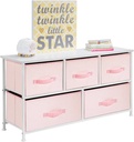 Mdesign 21.65" High Steel Frame/Wood Top Storage Dresser Furniture Unit with 5 Removable Fabric Drawers - Wide Bureau Organizer for Bedroom, Living Room, Closet - Spira Collection, Pink/White