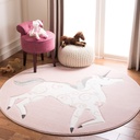 Safavieh Carousel Kids Collection 8' round Pink/Ivory CRK163P Unicorn Non-Shedding Nursery Playroom Area Rug