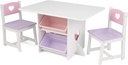 Kidkraft Wooden Heart Table & Chair Set with 4 Storage Bins, Children'S Furniture – Pink, Purple & White, Gift for Ages 3-8