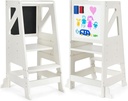 Toddler Kitchen Stool Helper - Toddler Tower with Message Boards & Safty Rail Adjustable Height Kids Kitchen Step Stool Toddler Standing Tower with Anti-Slip Protection Wooden(Beige)