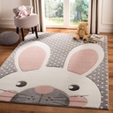 Safavieh Carousel Kids Collection 6'7" Square Pink/Grey CRK168P Bunny Ear Non-Shedding Nursery Playroom Area Rug