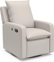 Storkcraft Timeless Reclining Glider (Ivory) -USB Charging Port, 360-Degree Metal Swivel Base, Manual Extending Foot Rest, Supportive Cushions, Durable Fabric