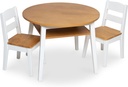 Melissa & Doug Wooden round Table & 2 Chairs – Kids Furniture for Playroom, Light Woodgrain & White 2-Tone Finish - Two-Tone - Toddler & Kids Activity Furniture Set