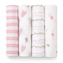 Aden + Anais Swaddle Blanket, Boutique Muslin Blankets for Girls & Boys, Baby Receiving Swaddles, Ideal Newborn & Infant Swaddling Set, Perfect Shower Gifts, 4 Pack, Heart Breaker