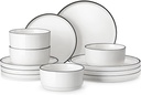 MALACASA 12 Pieces Porcelain Dinnerware Set, Dish Set for 4, Premium Plates and Bowls Sets, Chip and Scratch Resistant Dishware Sets Kitchen Dishes Dining Ware Set, White Wtih Black Rim, Series LEAH