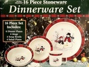 16 Pc Stoneware Snowman Dinnerware Set