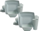 Gibson Home Soho Grayson Square Melamine Everyday 16 Piece Reactive Glaze Dinnerware Set Plates, Bowls, and Cups, Dishwasher Safe, Mint Green (2 Pack)