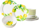 Unbreakable Lemon Melamine Dinnerware Set - 12 Pieces Melamine Bowl and Plates Set, Break Resistant, Lightweight, Dinnerware for Indoors and Outdoors, Dishes for Party Picnic Summer, Multicolor