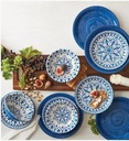 12 Melamine Piece Dinner Set - Dining Set with Bowls - Placement for 4 - Decorative Medallion Design (Blue 12 Piece Camping Set), 10.9, 1759357