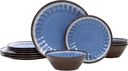 Melamine Dinnerware Sets 12 Pcs, Plates and Bowls Sets, Melamine Plates, Outdoor Dishes Sets, Unbreakable Dinnerware, Serving Dishes for Entertaining, Dishwasher Safe, BPA Free (Classic Blue)