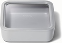 Caraway Glass Food Storage, 10 Cup Glass Container,Ceramic Coated Food Container,Easy to Store, Non Toxic, Non Stick Lunch Box Container with Glass Lids. Dishwasher, Oven,Square Shape,Gray