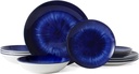 Bestone 12 Piece round Kitchen Dinnerware Sets,Plates and Bowls Sets,Dishes, Plates, Bowls, Dish Set,Plates and Bowls,Service for 4, Chip Resistant Porcelain (Dark Blue)