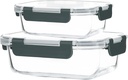 KOMUEE 2 Packs Glass Meal Prep Containers, Glass Food Storage Containers with Locking Lids, Airtight Glass Lunch Containers, BPA Free, Microwave, Oven, Freezer & Dishwasher Friendly，Gray