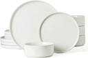 Famiware Nebula Plates and Bowls Set, 12 Pieces Dinnerware Sets, Dishes Set for 4, White