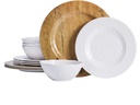 Melamine Dinnerware Sets for 4 | 12Pcs Summer Camping Dishes Set with Dinner Plates, Salad Plates, Cereal Bowls | Lightweight Unbreakable, Indoor Outdoor Use. (Mix Color)