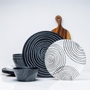 Bzyoo 12 Piece Melamine Dinnerware Set - Durable, Dishwasher Safe Black Plates and Bowls - Dining, Parties, Camping Dish Set Black Planet Collection
