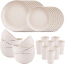 Supernal Wheat Straw Dinnerware Sets for 8,Microwave Dishwasher Safe,Unbreakable Dinnerware,Reusable Tableware Set,Beige Set 16Pcs Plates, 8Pcs Bowls, 8Pcs Cups.